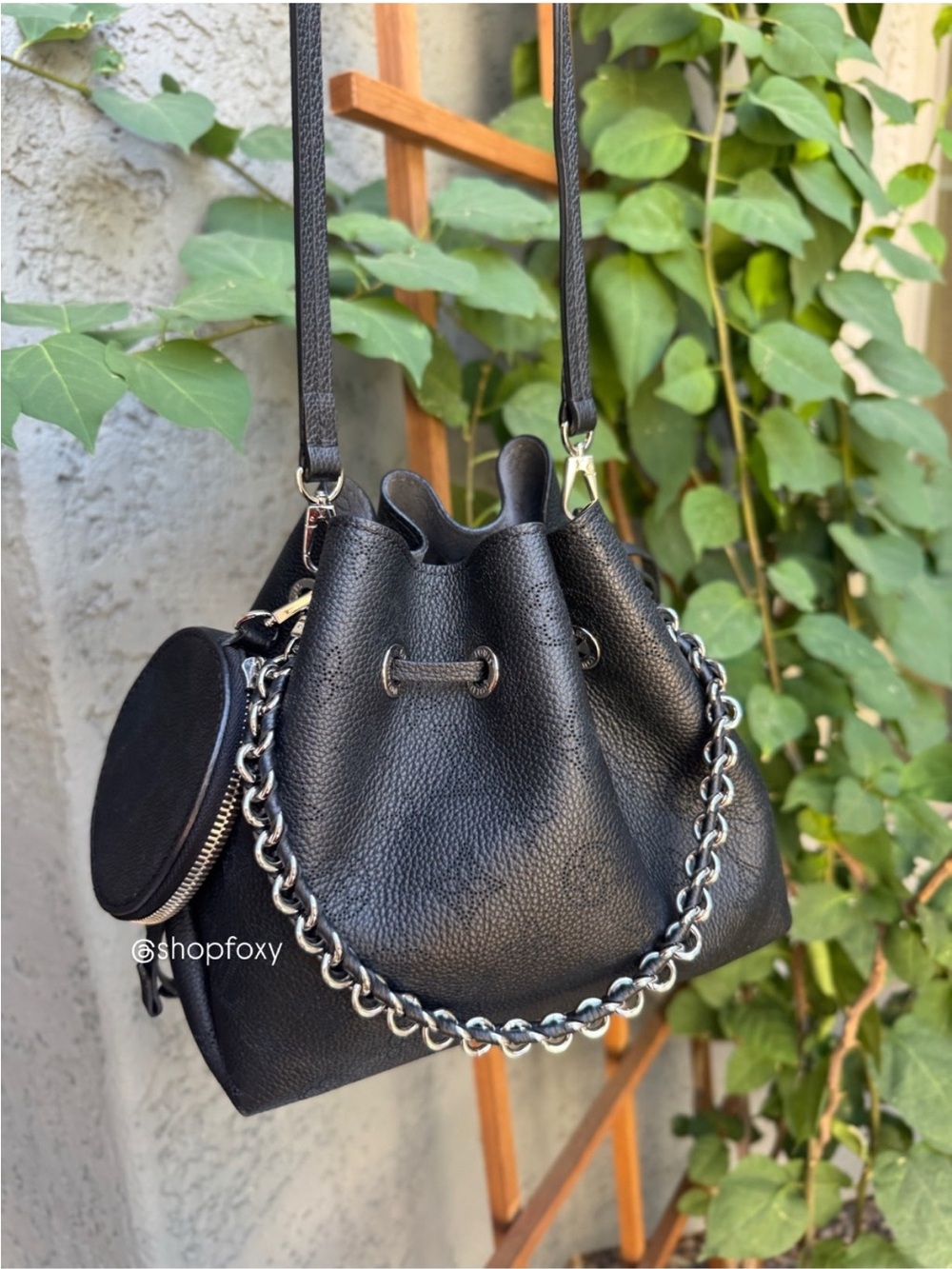 Louis Vuitton Mahina Leather Bella Drawstring Bucket Bag with Coin Pouch